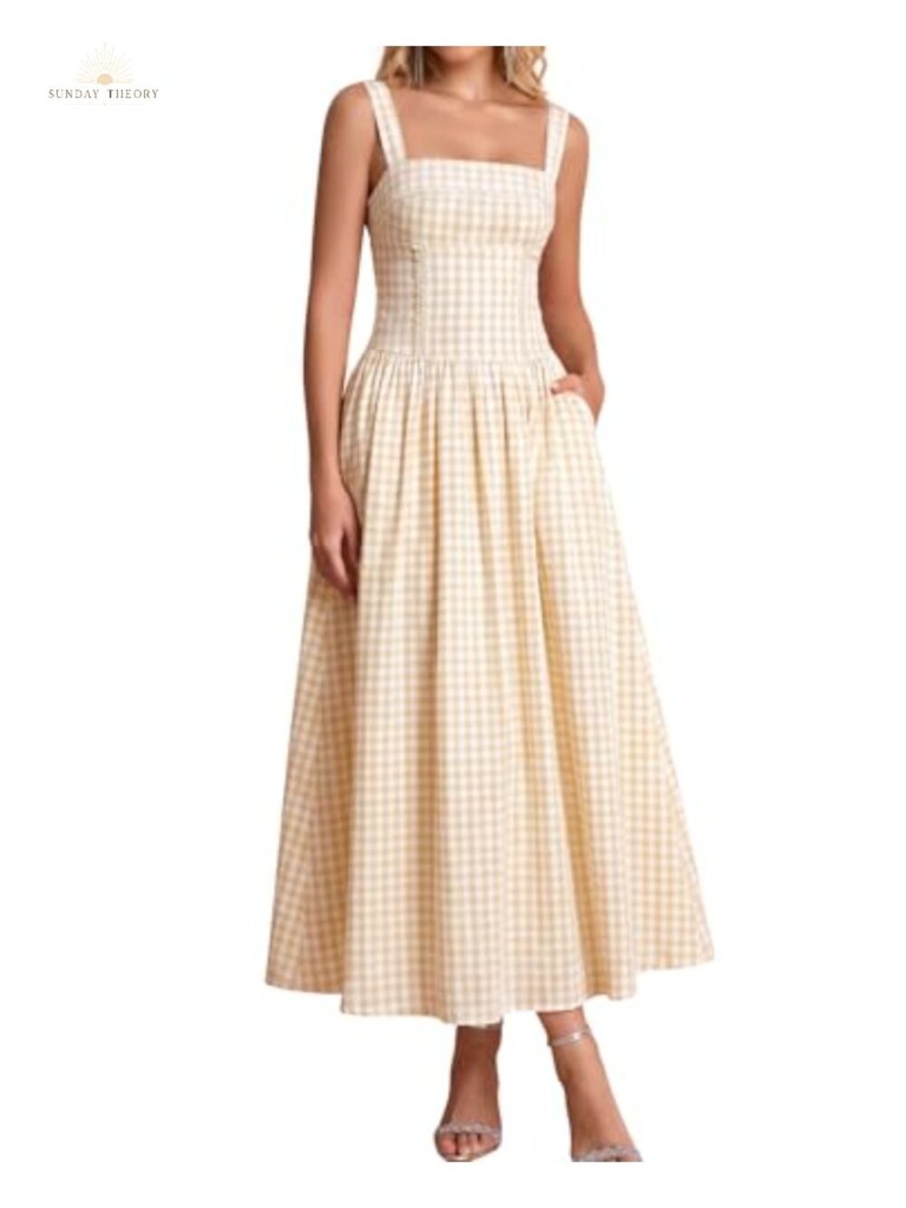 Women's Summer Flowy A-Line Corset Wedding Guest Midi Dress with Pockets